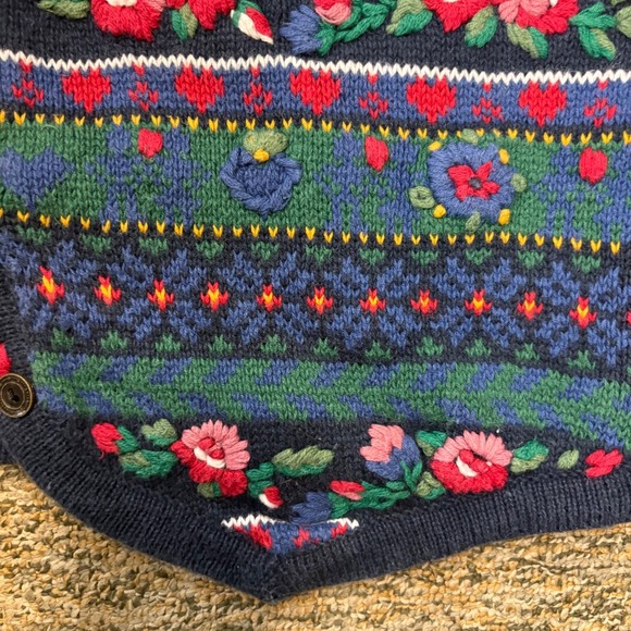 Vintage Erika Fair Isle Floral Knit Vest Button Front V-Neck Women's M - Picture 3 of 9